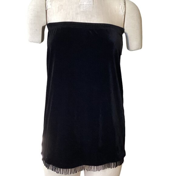 Vintage CLIO Velvet Bead-Fringed Hem Pencil Skirt Sz PS Black #173J - Picture 8 of 12